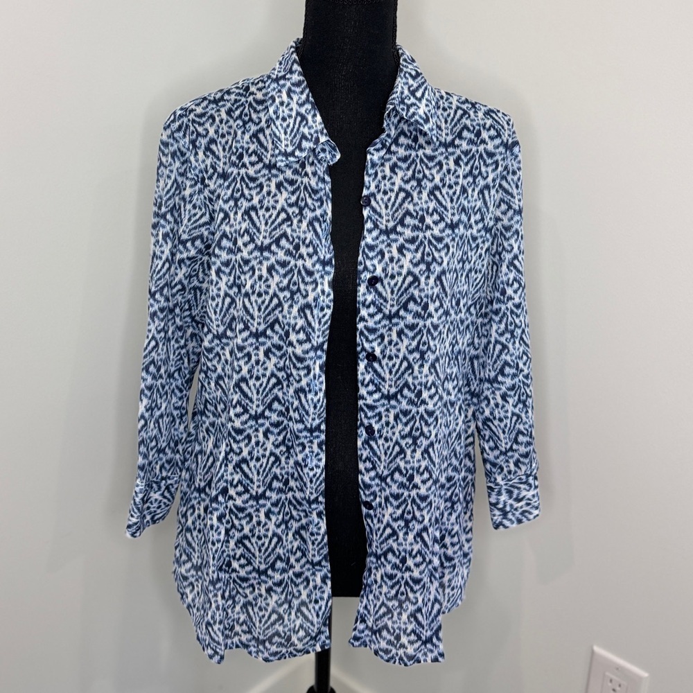 Foxcroft Wrinkle Free Slim Kit 3/4 Sleeve Button Up